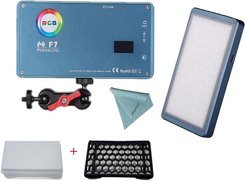 Falcon Eyes - Iluminador LED RGB F7 de 12 W , con rejilla tipo panal de abejas y difusor de luz, CRI 97, 2500 K-9000 K, ajustable, con función de