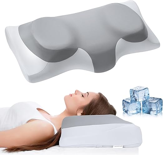 ABLEGRID FSA HSA Eligible Cervical Neck Pillow,Contour Memory Foam Cooling Gel Pillow for Neck & Shoulder Pain Relief,Ergonomic Orthopedic Adjustable Bed & Support Pillow for Side,Back,Stomach Sleeper