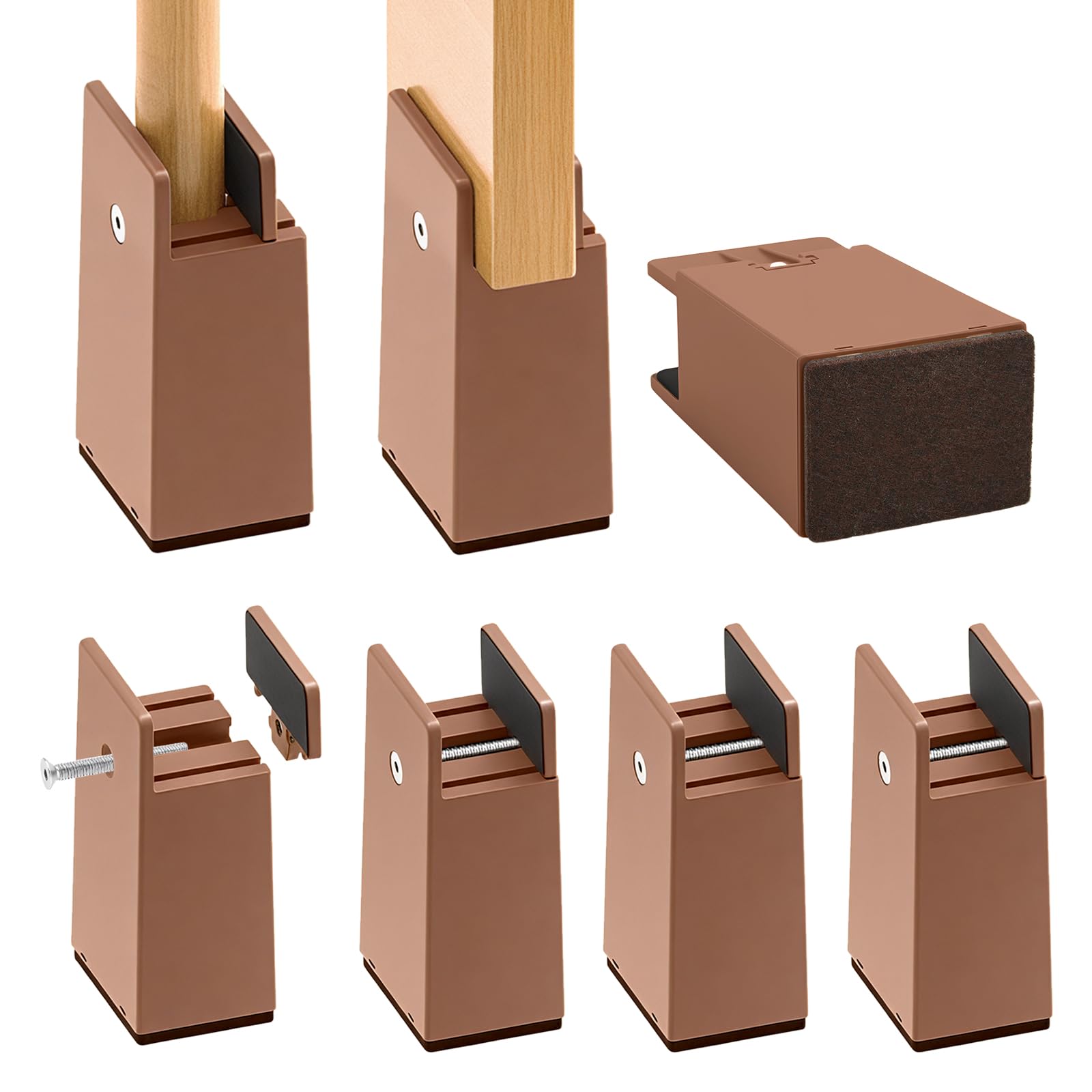 Athvcht テーブル 机 高さ調整 脚 継ぎ足し 高さ10cm上げる 継ぎ脚し テーブル・ベッド・こたつ 高さを上げる コタツ 足上げ 4個セット テーブル 延長 脚上げ こたつ 継足し テーブル脚台 高さ上げる 家具 高さ調整器具 座椅子 ソファの高さ調節 丸型 正方形型 長方形型 家具脚に対応 幅調節可能 直径0cm~3.4cmに対応 取り付け簡単 継足し (ブラウン)