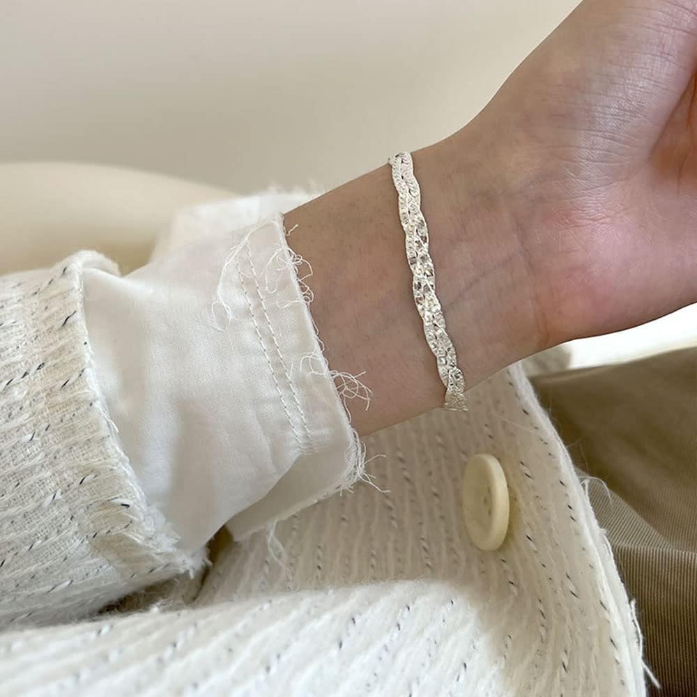 Charm bracelet,silver bracelet,Delicate 925 Silver Braided Snake Bone Chain Bracelet Simple and Stylish Adjustable Bracelet