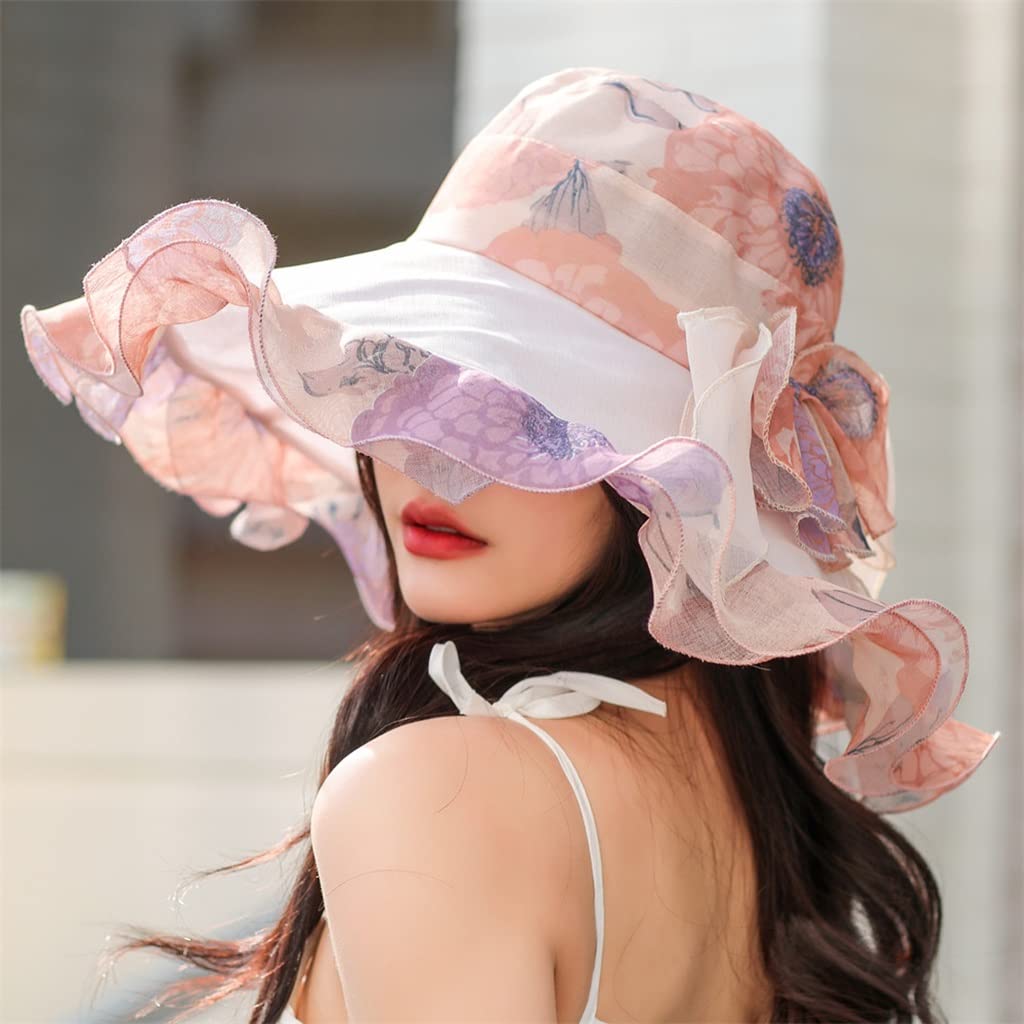 Sombrero de Verano para Mujer Estampado Floral Arco Sombrero para el Sol Sombrero de Playa de Viaje de ala Ancha Visera (Color : C, Size : 56cm-58cm) (A 6 7/8)