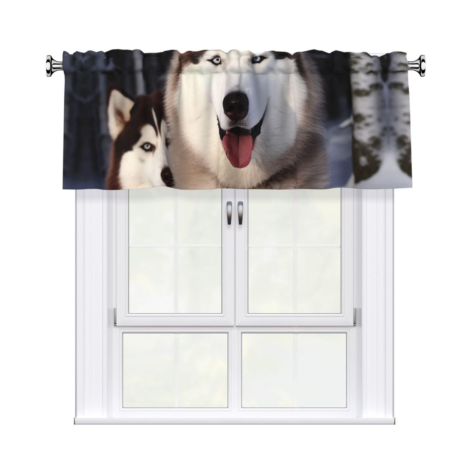 DWVTSLH Huskies Valances Curtains for Windows, Rod Pocket Drape Valence Blackout Short Curtains for Kitchen Bathroom Bedroom Window Treatment for Home Décor 54x18 Inch