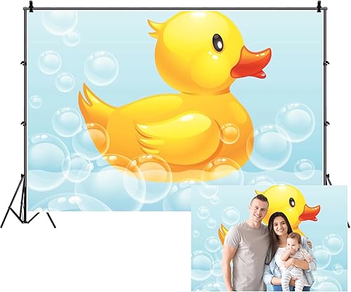 Renaiss Telón de fondo de pato amarillo de 5 pulgadas de ancho x 4 pies de alto para natación, pato, pato, burbujas, juguete de fotografía para