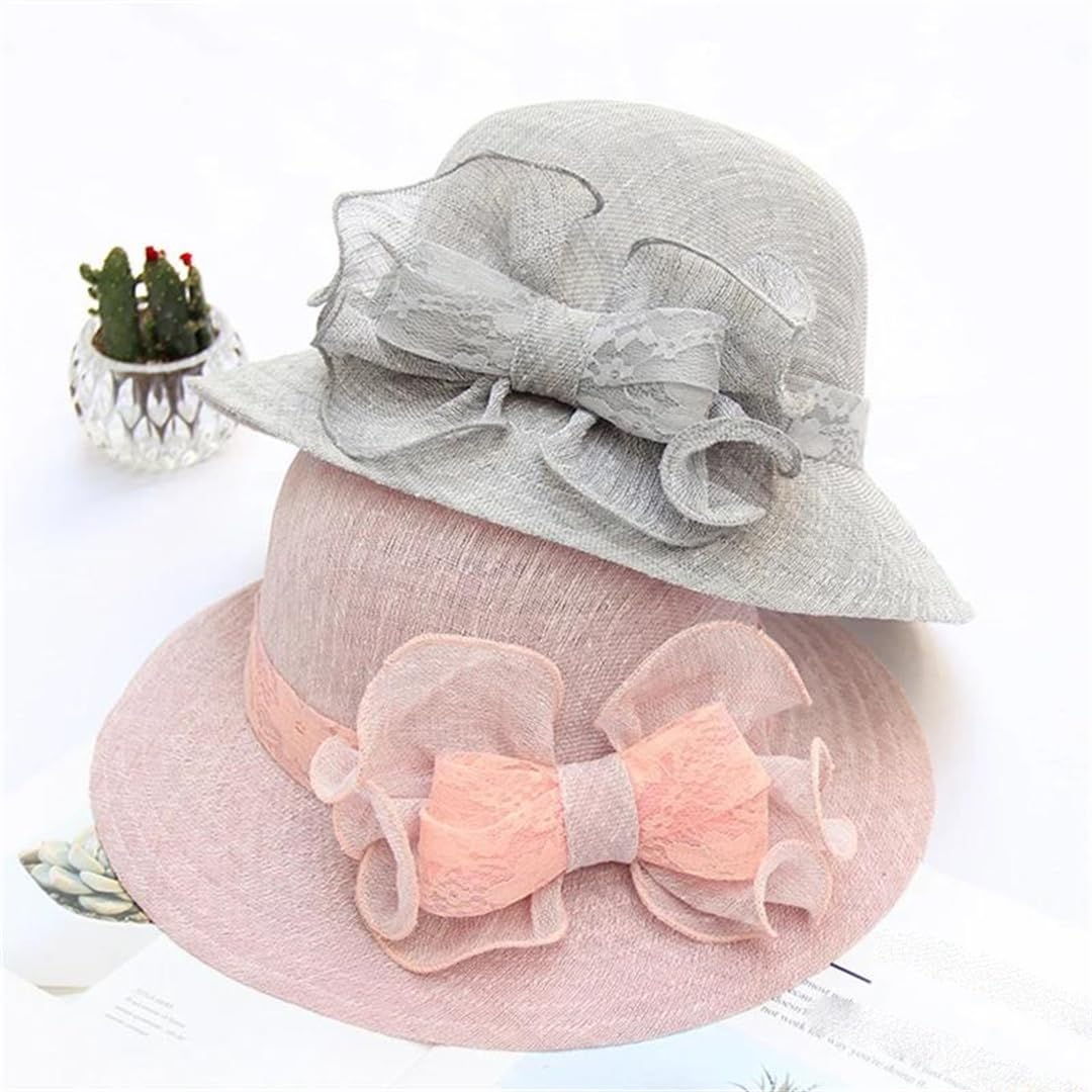 Yeuyyben Moda Donne Estate Organza Sun Cappelli a tesa larga Fiore Fedora Cappello Elegante Signore Matrimonio Chiesa Partito Fedoras