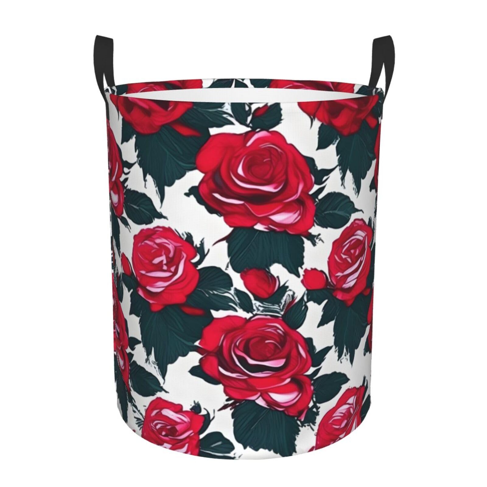 M Collapsible Round Rose Flower Floral Picture Print Laundry Hamper
