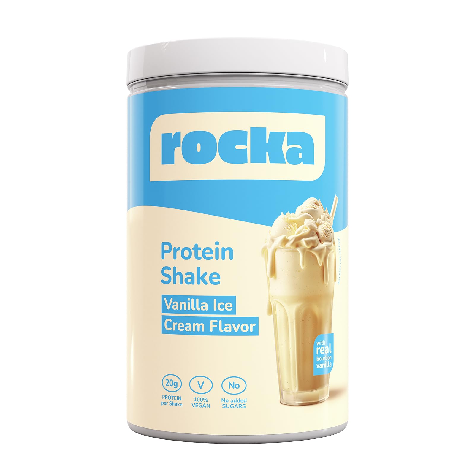 Rocka Nutrition Protein Shake veganes Proteinpulver | Pflanzliches Protein Pulver mit 20 g Protein pro Portion | Multikomponentenprotein | 100% Geschmack (900 g, Vanilla Ice Cream)