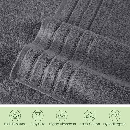 Image of Elegant Comfort 100% Turkish Cotton 4 Lines Viscose Stripe Jumbo Bath Towel - Hotel Spa Quality Extra Large 35 x 70 Inch Bath Towel Ultra Soft, Super Absorbent Quick Dry Large Bath Towel, Gray