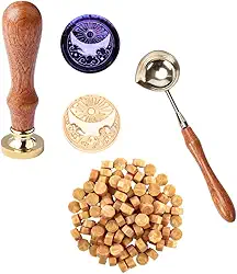 Sinete clichê retrô selo de cera, kit completo com sinete + 1 colher + 100 ceras (Dourado)