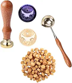 Sinete clichê retrô selo de cera, kit completo com sinete + 1 colher + 100 ceras (Dourado)