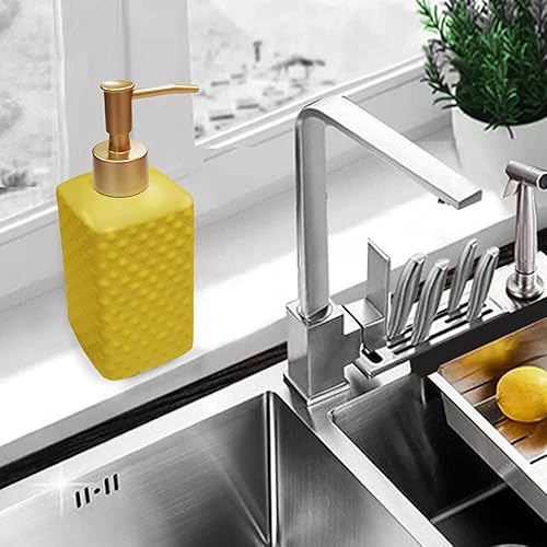 Dispensador de jabón dorado y jabonera de cerámica amarilla, juego de accesorios de baño de cerámica moderna, decoración del hogar para baño o cocina