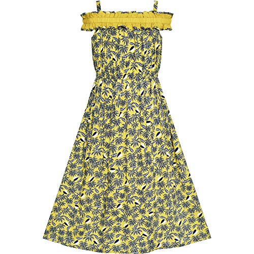 Sunny Fashion Girls Dress Blue Dot Cold Shoulder Polynesia Summer Size 7-14