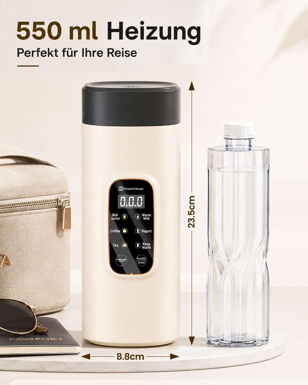 Maestri House Reisewasserkocher 550 ml, Wasserkocher Klein mit 6 Funktionen