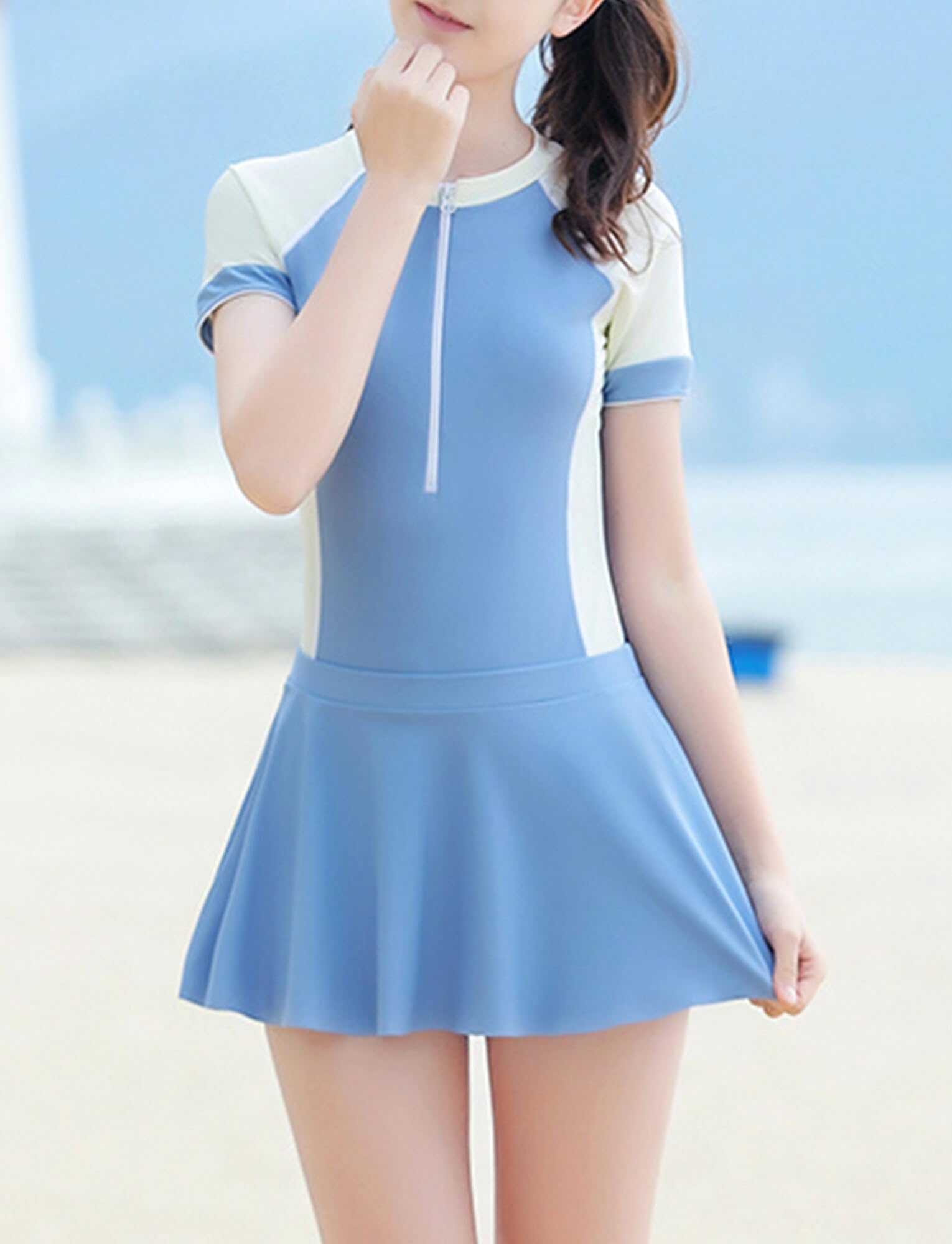 Maeau Costume da bagno per ragazze, costume da bagno uno/due pezzi, a maniche corte, protezione dai raggi UV, costume da bagno per surf, ad asciugatura rapida, costume da bagno per bambine
