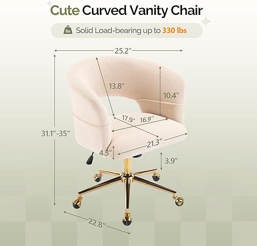 Miniatura 2 de VINGLI Moderna silla curvada de escritorio para oficina y tocador, bonita silla tapizada de uñas con ruedas, giratoria de 360, club, inclinable y