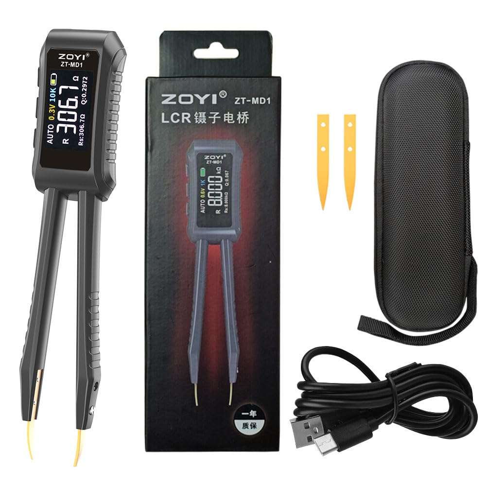 LCR Meter, ZOYI 10KHz LCR Meter Tweezer with 0.5% Accuracy, Digital Multimeter Tester with OLED Display, Tester for SMD, ESR, Resistor, Capacitor, Inductance, Voltage, Frequency, Diode
