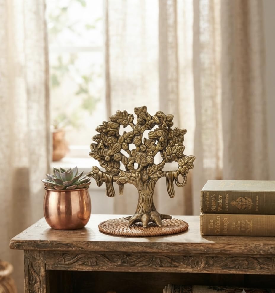 Brass Kalpavriksha Tree, Fine Brass Tree, Tree of Life with Roots for Home, Decor, Marriage, Gifts, Office (260 GMS) Medium-image-3