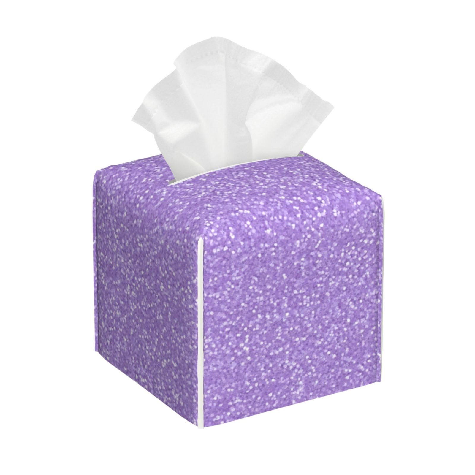Glittery Texture in Lavender Tissue Box Cover Square Pu Leather Waterproof Tissue Box Holder for Car Bathroom Bedroom Office Tabletop Decor