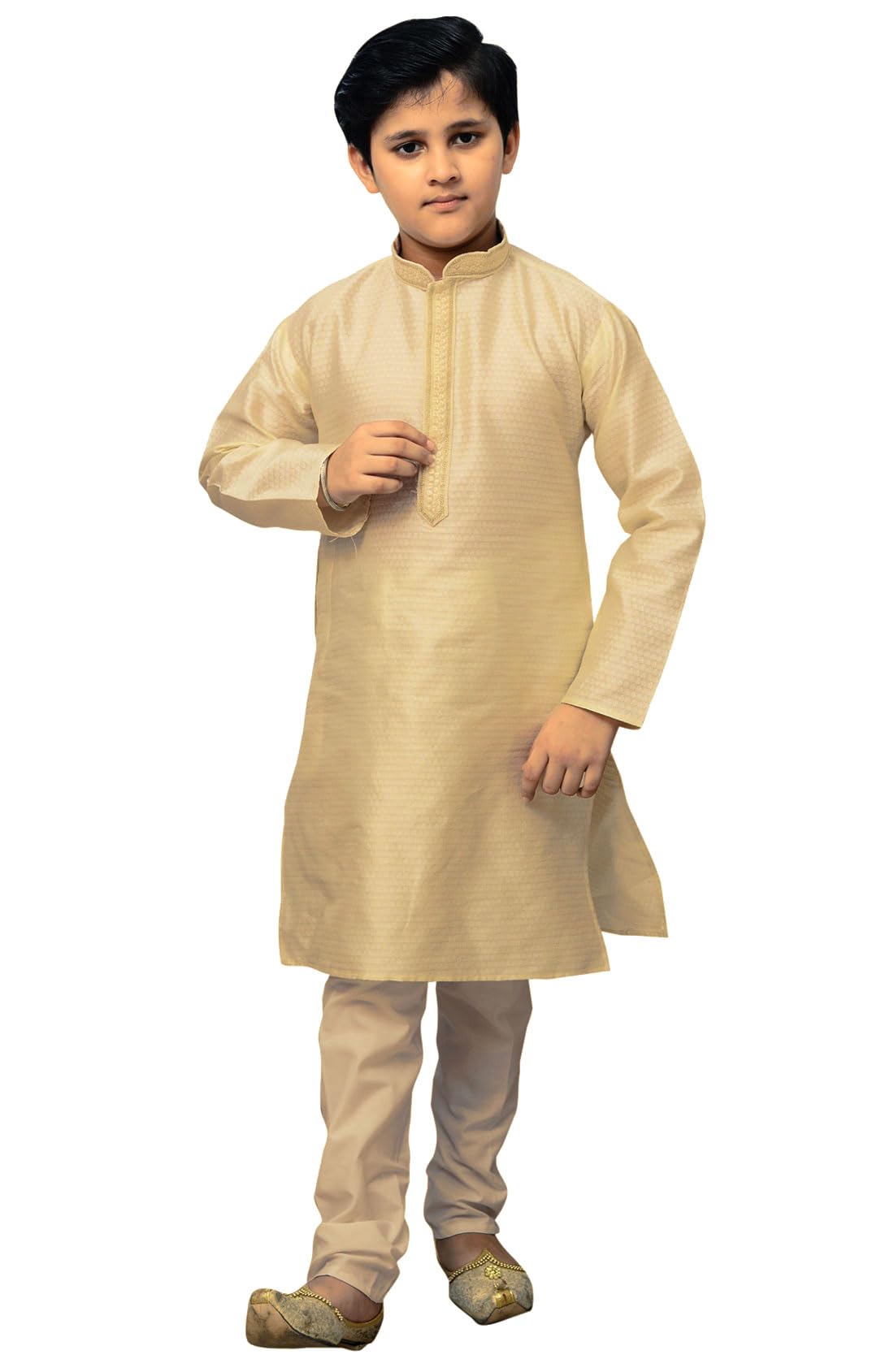 Desi Sarees Boys Cream Jacquard Kurta Pants Shalwar Kameez Sherwani Apparel 978 (2 Years, )