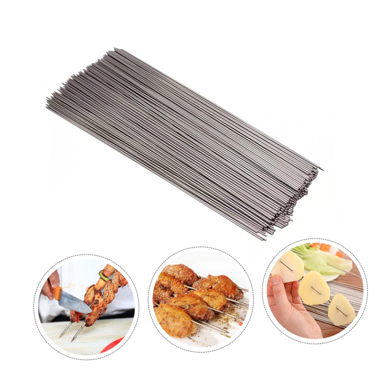 UPKOCH Spiedini per Barbecue Resistenti ad Alta Temperatura e Corrosione 100 Pezzi in Acciaio Inox 304 Argento per Barbecue Domestici e Picnic
