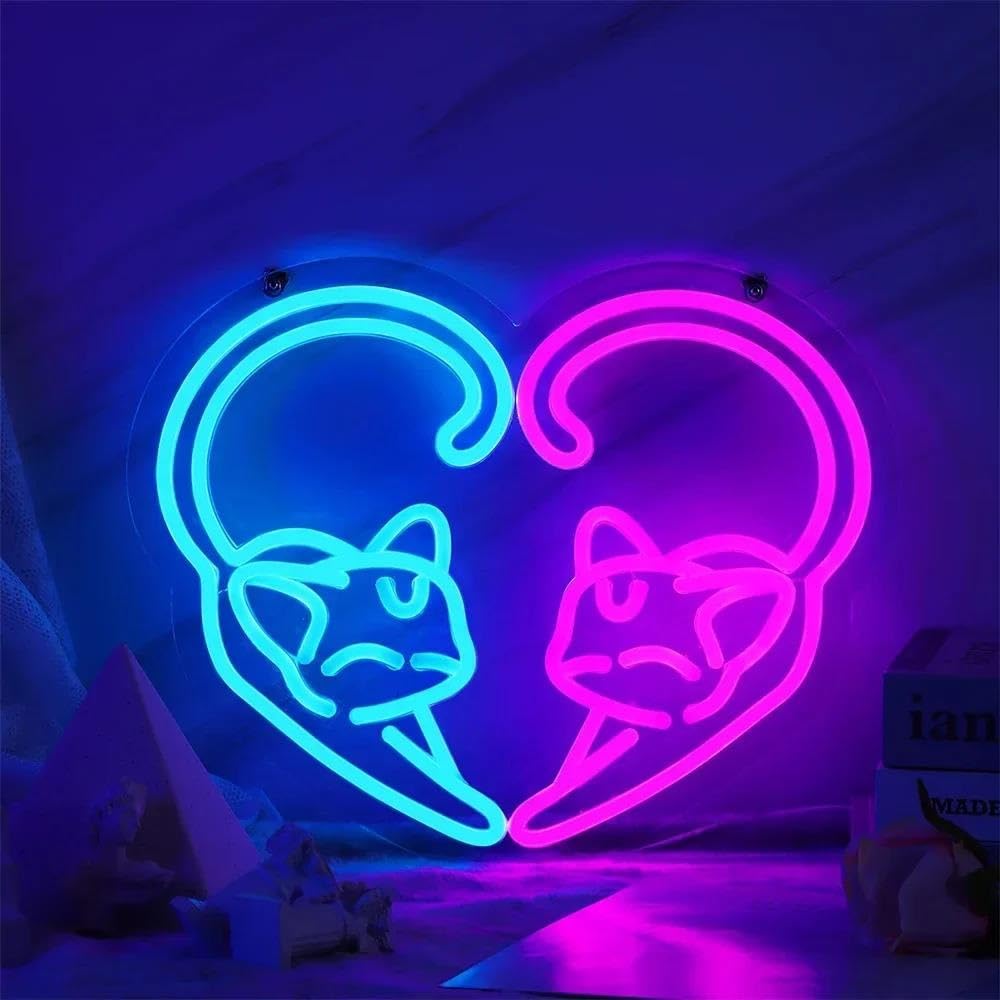 LEMST Signs Lamp Cute Cat Kids Neon Sign Neon Lights Wall Decor for Cat Lovers Bedroom Game Room Decor 29.5x36.86cm