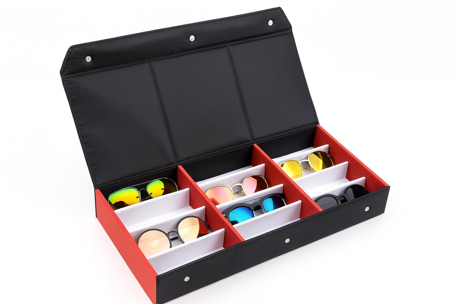 Sunglass,Goggles and Eyewear storage Box case cover organizer compartment with storage capacity in white & Black color (make in india)-image-46