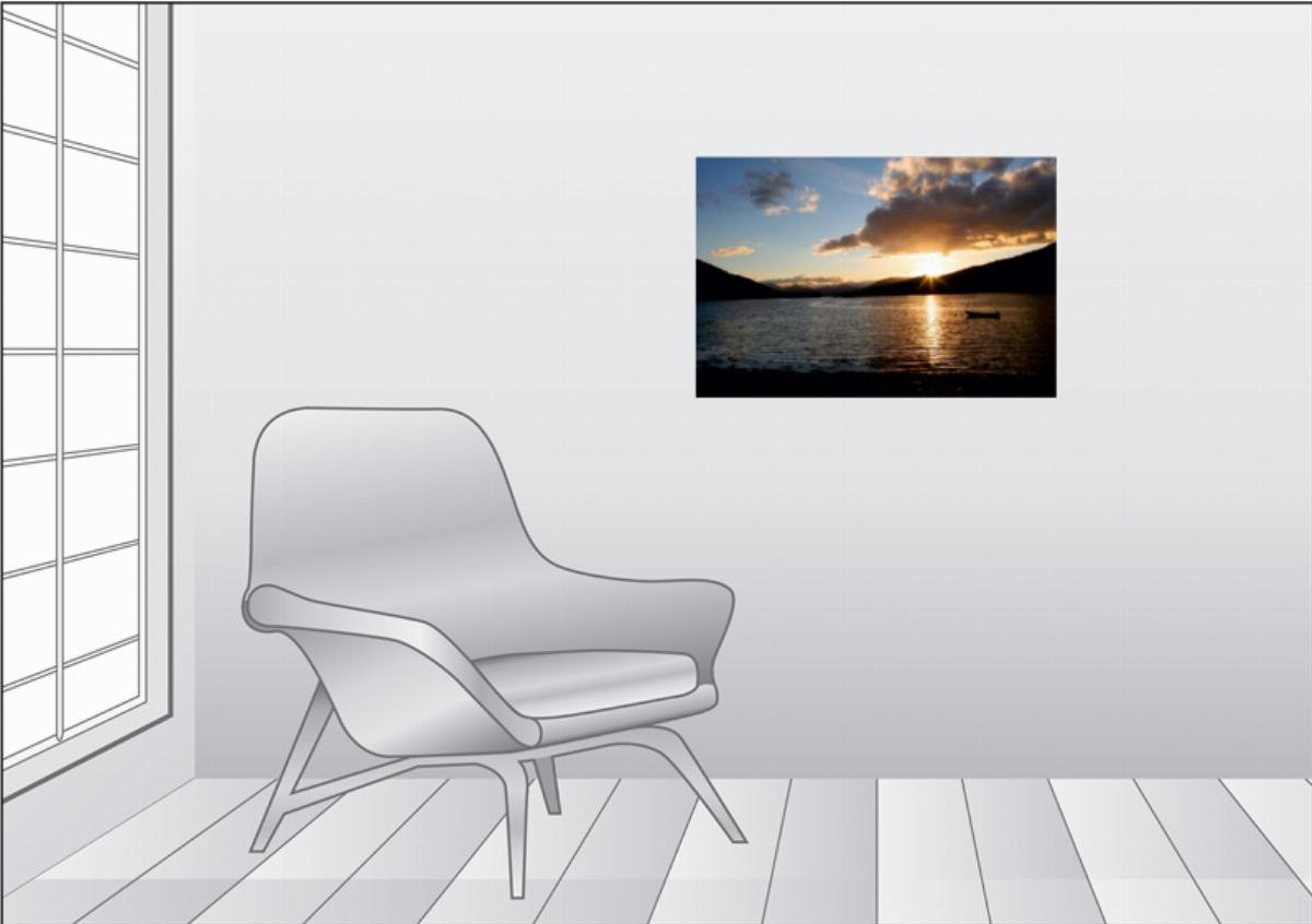 Premium Textil-Leinwand 75 x 50 cm Quer-Format Sonnenuntergang Loch Leven | Wandbild, HD-Bild auf Keilrahmen, Fertigbild auf hochwertigem Vlies, Leinwanddruck von Sylvia Schwarz