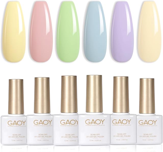 GAOY Pastel Pink Blue Gel Nail Polish Set, 6 Colors Green Yellow Nude Spring Soak Off UV Light Cure Gel Polish Kit for Salon and Nail Art DIY at Home