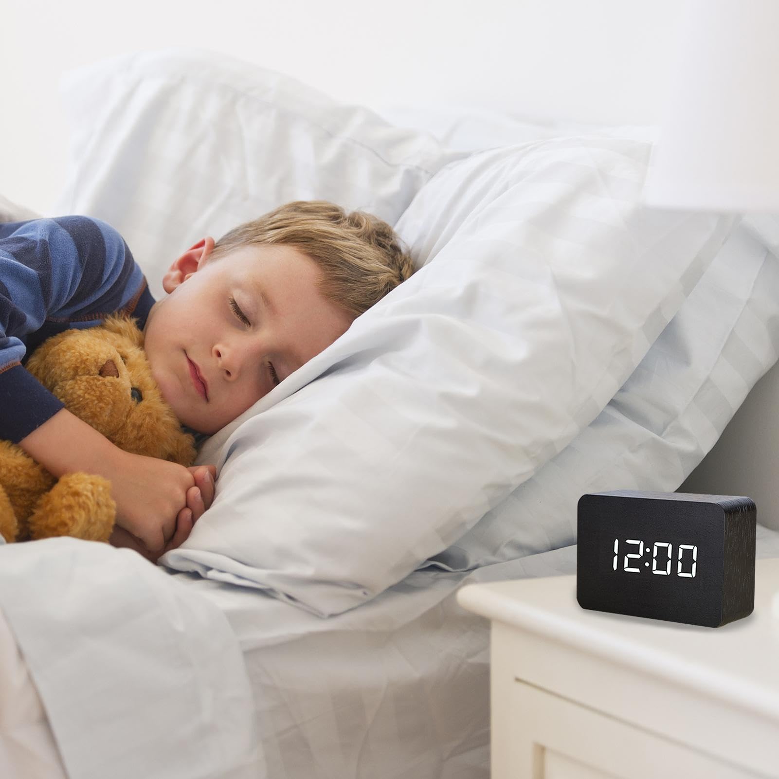 Elektrische slaapkamerklok, digitale houten wekker, houten elektrische