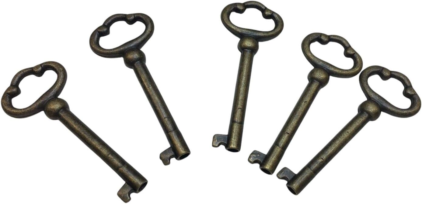 Replacement Part for Grandfather Clock or Curio Cabinet Door Key Set of 5 Antique Finish DIY Clock Assembly Kit – Build Repair with Durable Parts and Precision Tools