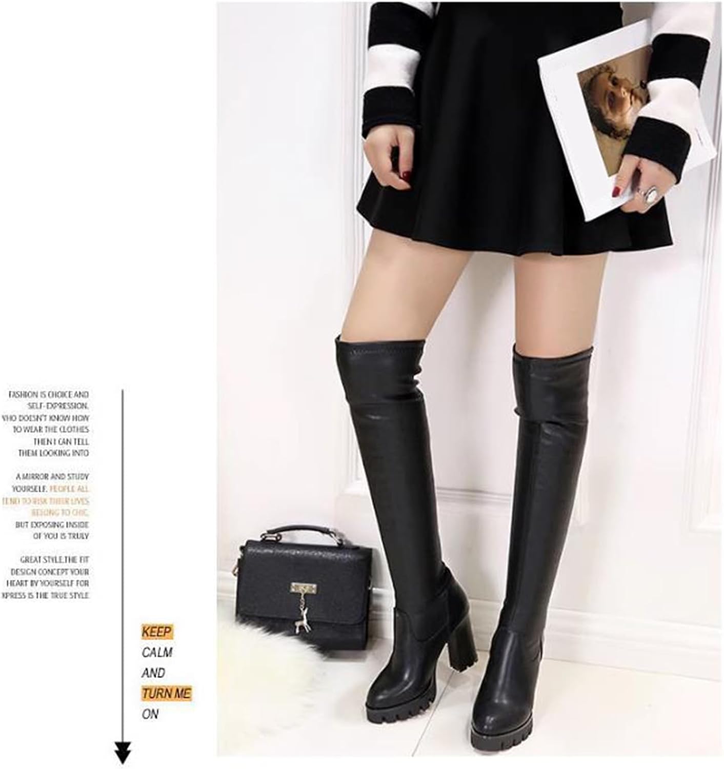 [A Q P K W A] ロングブーツ レディース ハイヒール ジョッキーブーツ ロング丈 ストレッチ レザーブーツ 歩きやすい