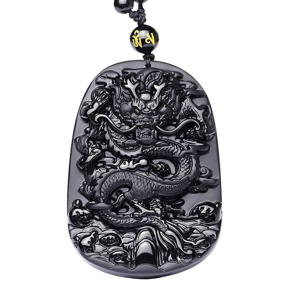 Naszyjnik z kamienia jadeitu, naturalny obsydian rzeźbiony smok amulet szczęśliwy wisiorek naszyjnik męski modna biżuteria z jadeitu/502