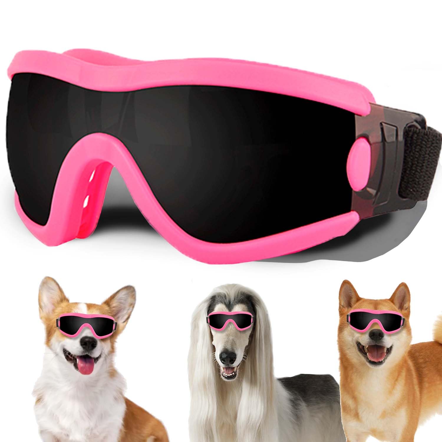 Medium Dog Sunglasses with Adjustable Strap UV Protection, Winproof Puppy Sunglasses