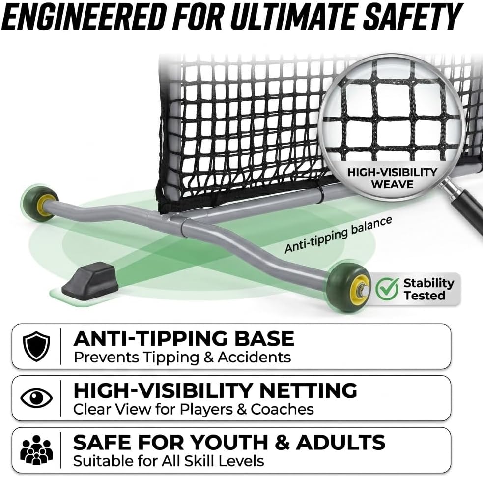 Baseball L Screen Protector with Wheels - Heavy Duty Pitching and Batting Net, Portable Steel Frame & Polyester Training Net for Backyard, Practice for Coaches, Players, Youth & Adults