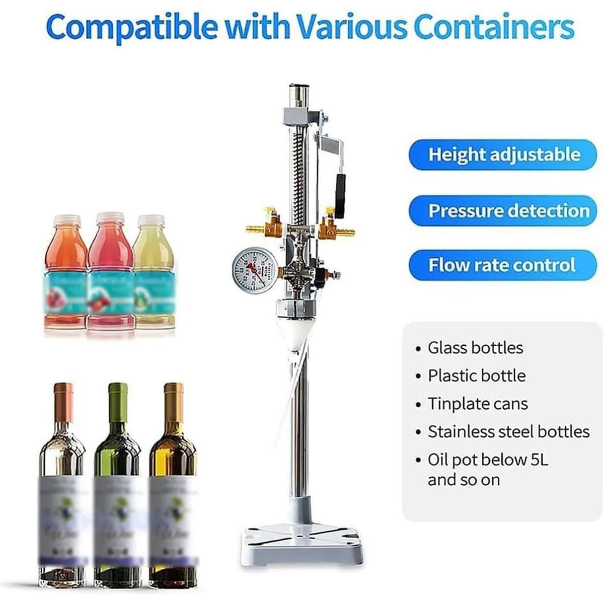 Bierflaschenfüller mit Manometer, Einstellbarer Höhe und Kontrolle