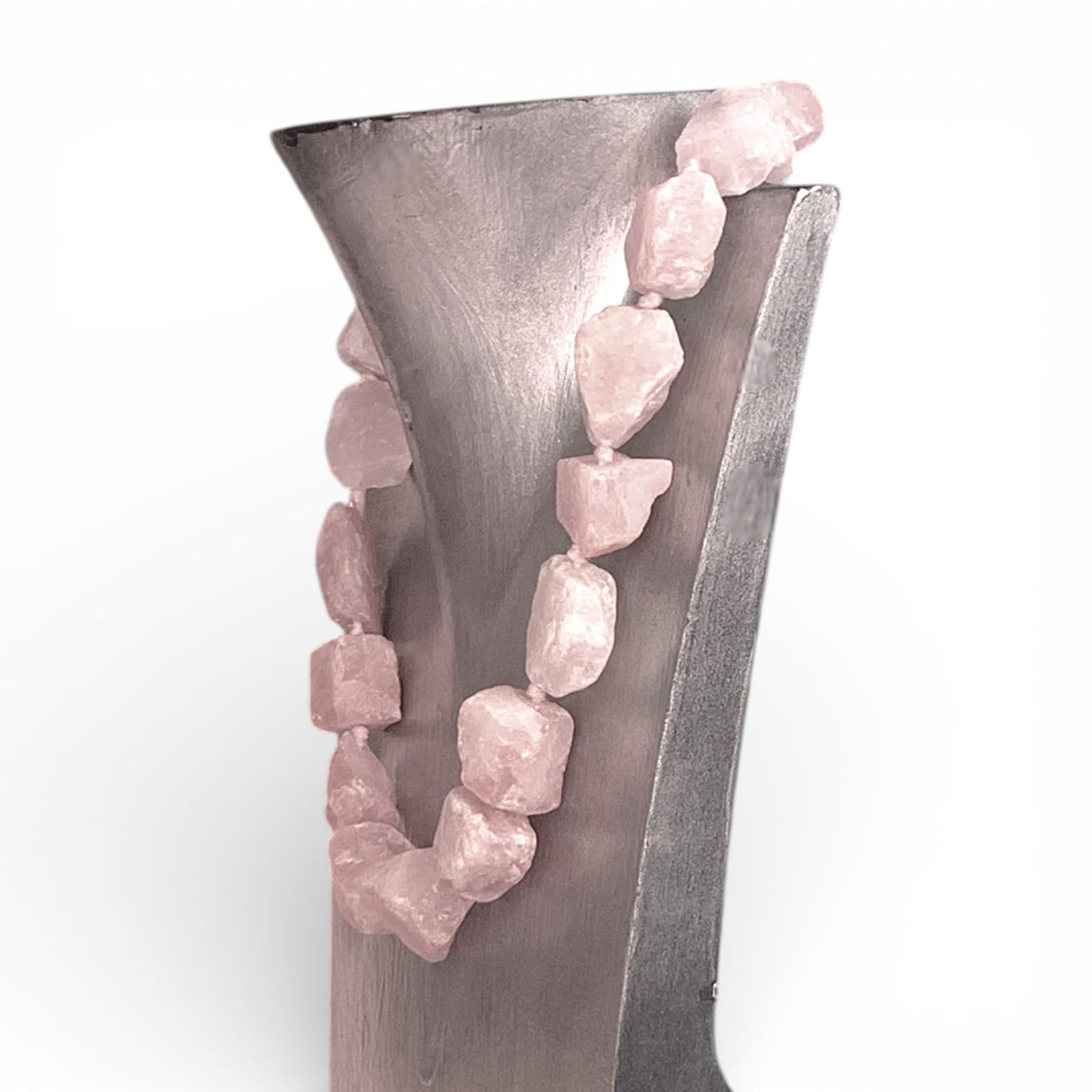 Collana Artigianale in Quarzo Rosa Pietra Naturale Gioiello Uomo Donna Arte Design D 25cm
