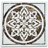 Stone Center Online Blossom Thassos White Marble Medallion Inlay Waterjet Art Piece 36 inch Square Polished Kitchen Bath Wall Floor Backsplash Shower (1 Piece)
