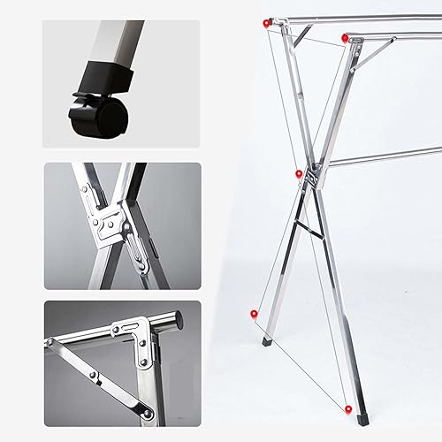 Miniatura 5 de YSUEFIJO Estante de secado de ropa resistente, estante de secado de ropa de acero inoxidable, estante de ropa que ahorra espacio, estante plegable y