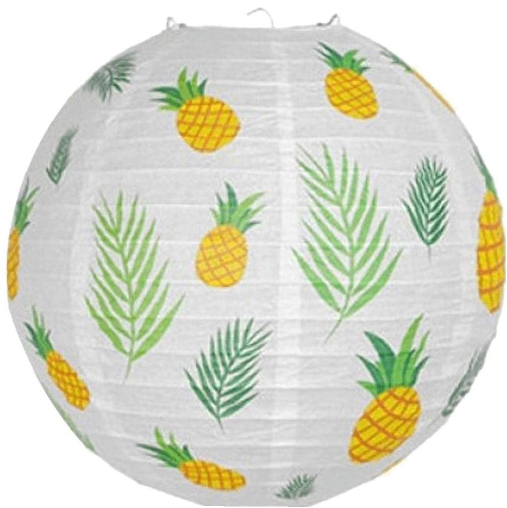Fopytu Hawaiian Paper Lanterns, Tropical Leaves Pineapple Pattern Hanging Paper Lanterns Decoration for Summer Birthday Luau Party Supplies