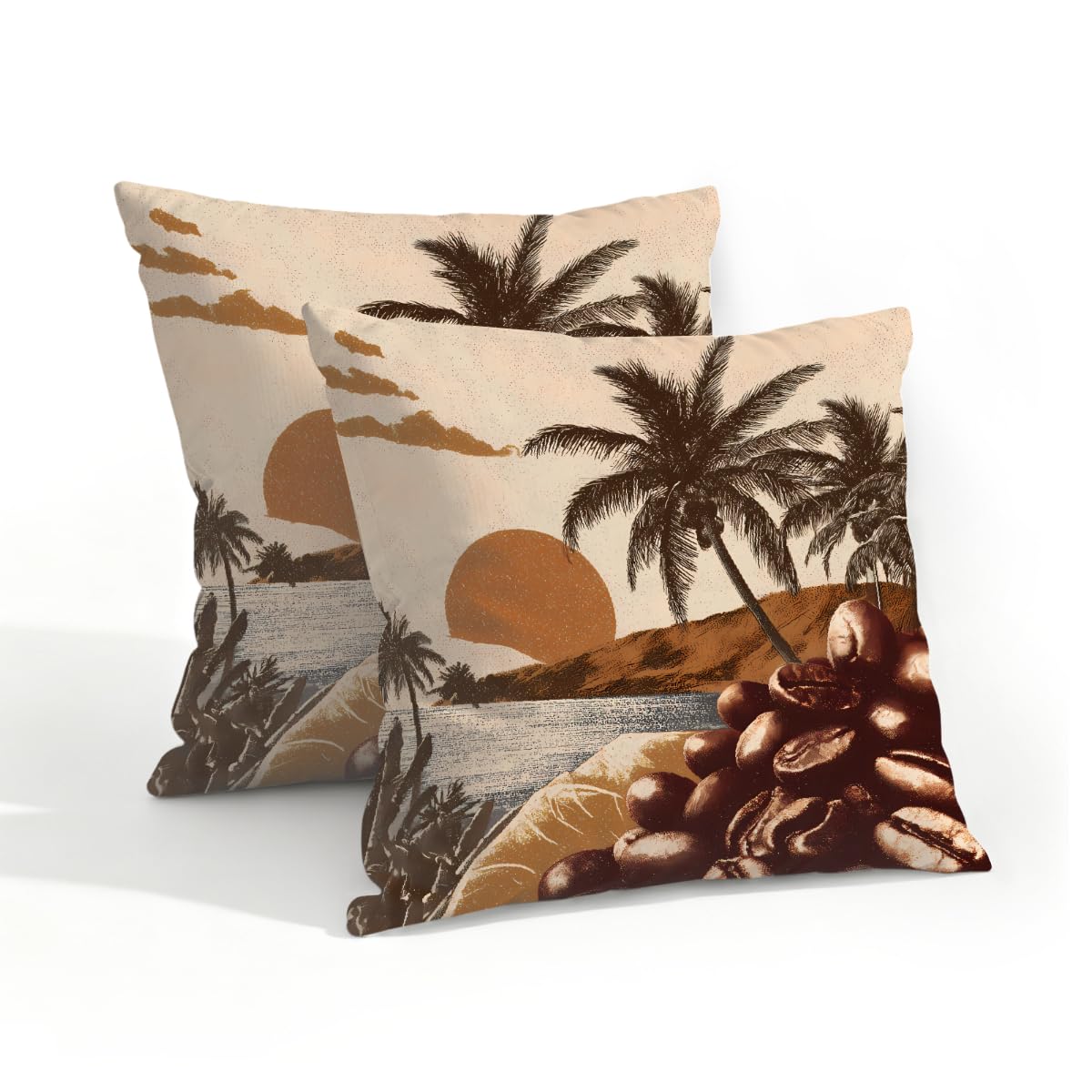 Outdoor Pillow Covers Waterproof Pillowcases 18x18in Set of 2 Vintage Coastal Sunset Landscape Decorative Throw Cushion Case for Couch Sofa Garden Patio Furniture