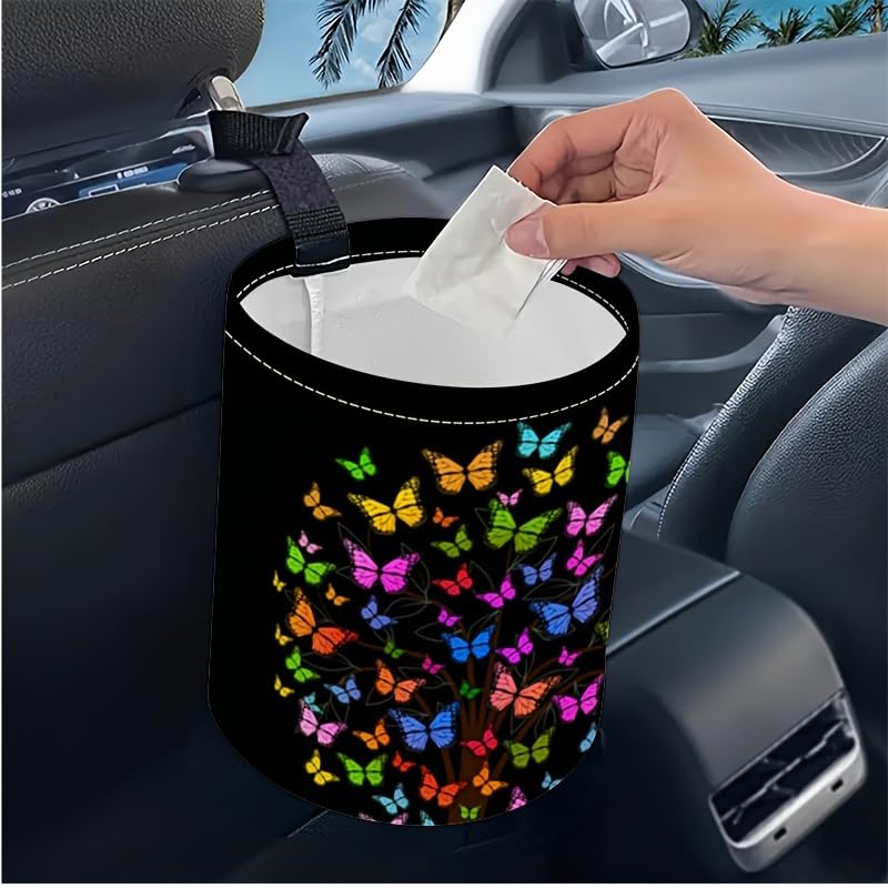 Image of Portable Reusable Waterproof Car Trash Bin, Multipurpose Vehicle Organizer, Road Trip Essentials (Butterfly)
