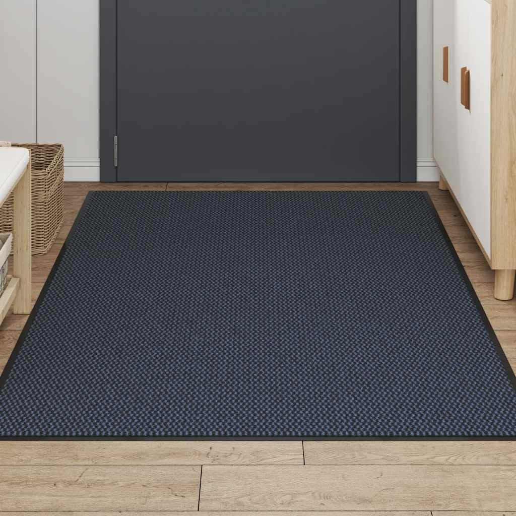 Felpudo azul 115 x 200 cm de polipropileno resistente con parte trasera de PVC antideslizante, absorbe la suciedad y el agua para entrada, pasillo, terraza, balcón e interiores