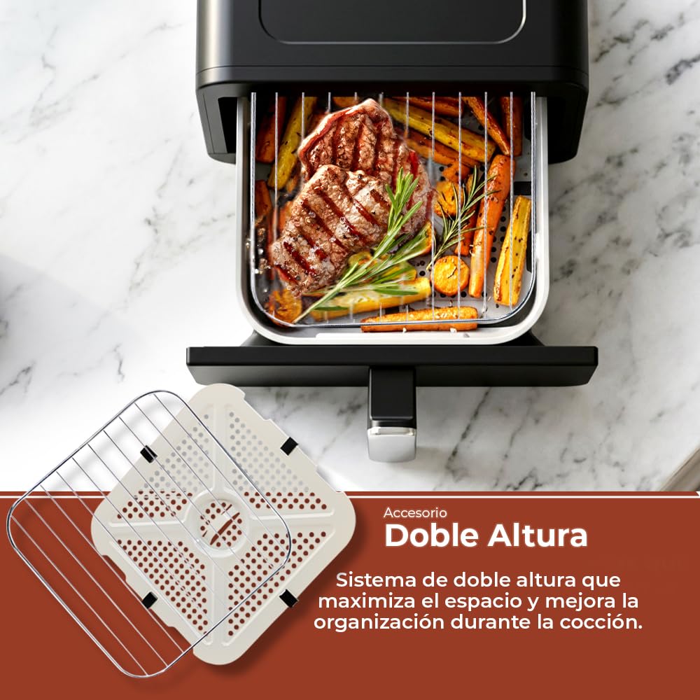Freidora de Aire sin Aceite 10 Litros, Air Fryer NAF1000CXD, 1700 W, 35-230º C, Display LED, 12 Programas, Cesta Interior Antiaherente, Ventana de Visualización, Doble Resistencia