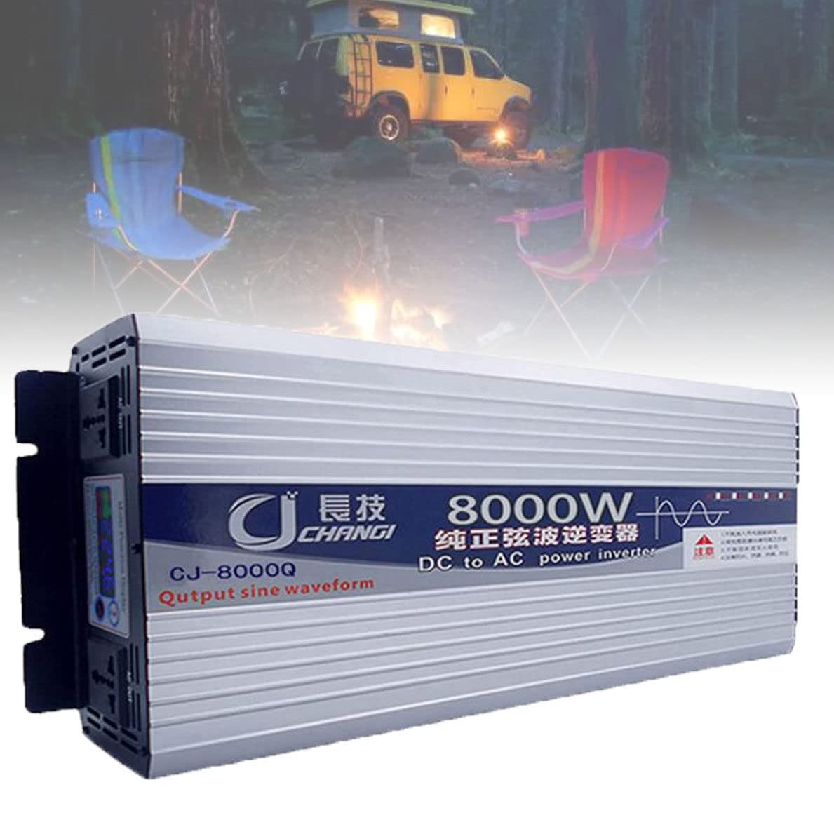 6000W/8000W/10000W/12000W Samochodowy konwerter napięcia sinusoidalnego - Przetwornica samochodowa 12V 24V 48V 60V 72V na 230V Przetwornica - Przetwornica z 2 gniazdami UE,8000W-12V