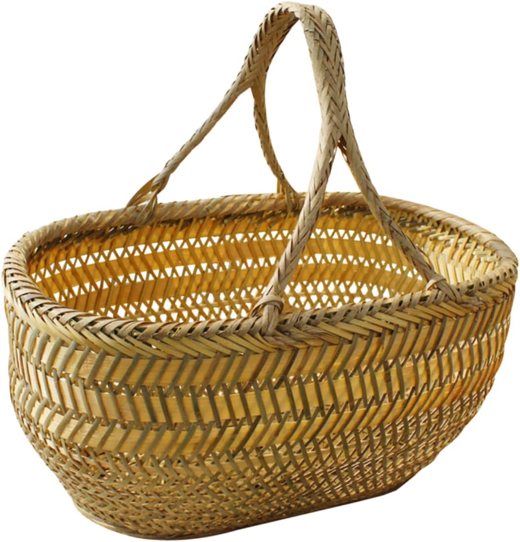 VALICLUD Outdoor Handwoven Shopping Basket Versatile Vegetable and Fruit Storage Container with Handle for Home and Garden Use Random Color Random Color