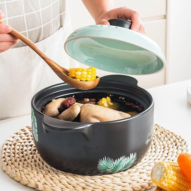 手造り陶製本格土鍋 大容量深型蓋付 炊飯・スープ両用 吹きこぼれにくい耐高温保温 【半透明】 直火ガスコンロ対応 お手入れ簡単ヘル