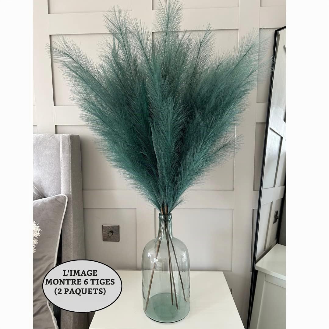 Herbe artificielle de pampa extra large haute vert lac grand moelleux x3 tiges 115 cm x18 plumes décoratives artificielles flore pour pots de sol fleurs plantes hautes herbe longue