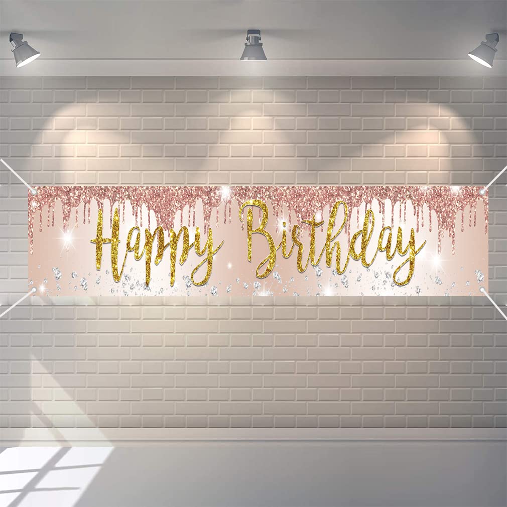 3ème Anniversaire Fille Décoration 3e Anniversaire Bannière Or Rose Joyeux 3ème Anniversaire Tissu Panneau Affiche, 3e Anniversaire Fond Bannière Fille Fête D'anniversaire Décoration 150cmx90cm
