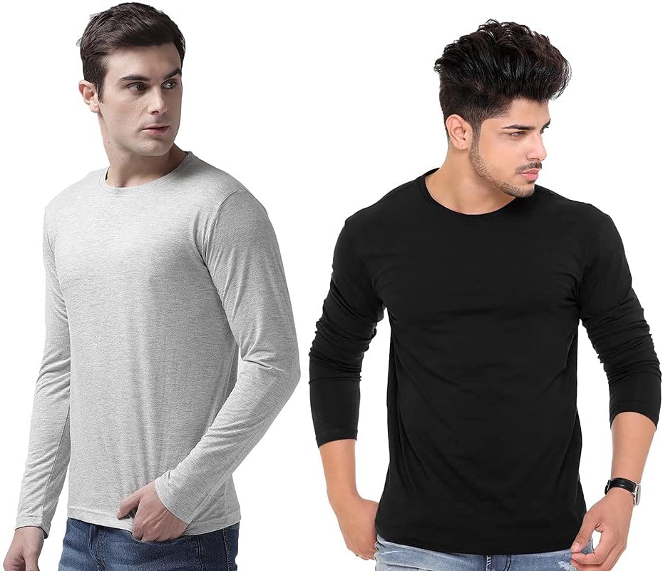 T-HUSTLER Men's T-Shirt | Slim Fit T-Shirt | 100% Cotton T-Shirt | Full Sleeve T-Shirt | Round Neck T-Shirt | Combo Men's Tshirt (Pack of 2)