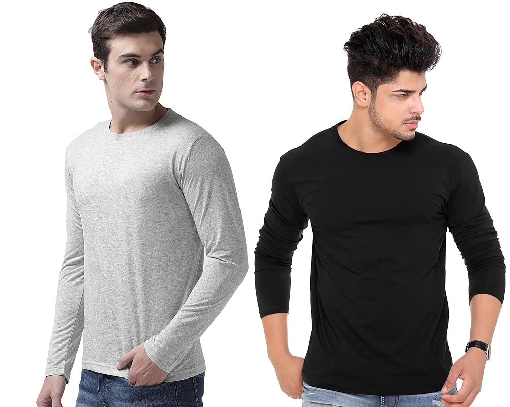 T-HUSTLER Men's T-Shirt | Slim Fit T-Shirt | 100% Cotton T-Shirt | Full Sleeve T-Shirt | Round Neck T-Shirt | Combo Men's Tshirt (Pack of 2)