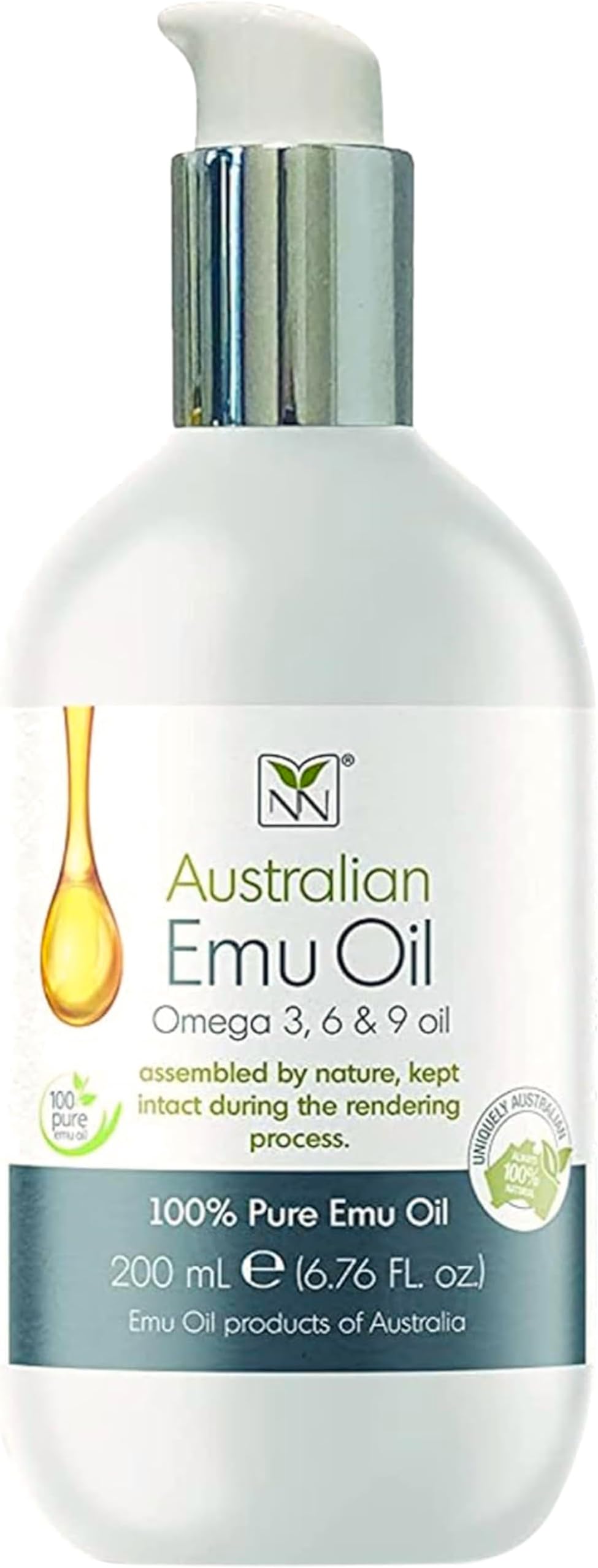 Y-Not Natural Ultra Pure Australian Emu Oil - Luxury, Hospital Grade Emu Oil 200 ml | Free Range Aboriginal Omega 3,6& 9 Oil Infused w/Lemongrass-The Ultimate Moisturizer for Skin,Hair,Nails,and Scalp